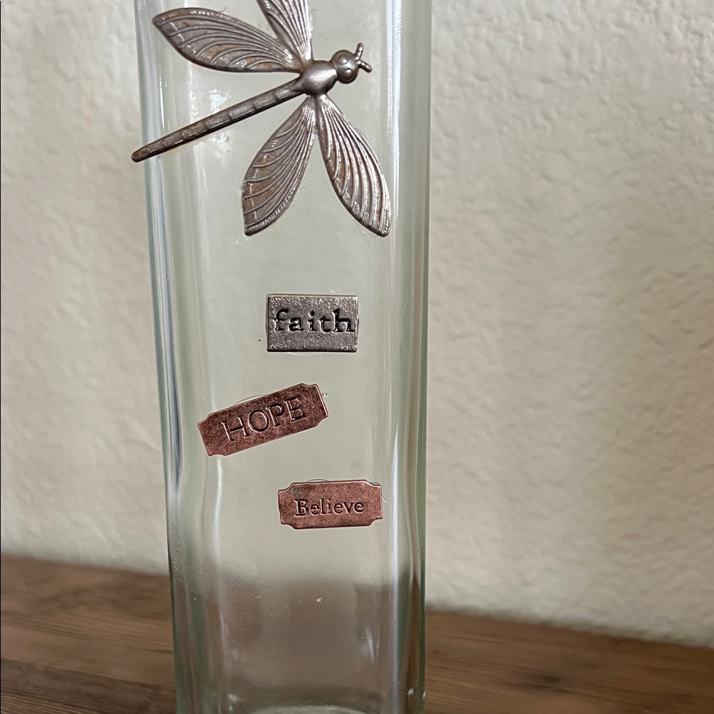 Dragonfly bottle vase 12” clear glass